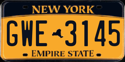 NY license plate GWE3145