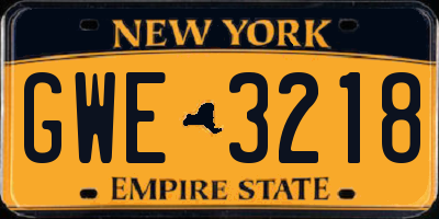 NY license plate GWE3218