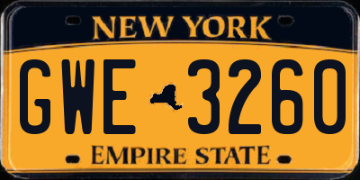 NY license plate GWE3260