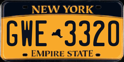 NY license plate GWE3320