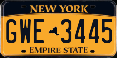 NY license plate GWE3445