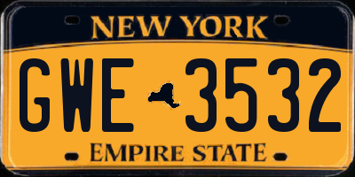 NY license plate GWE3532