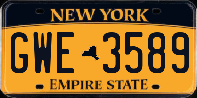 NY license plate GWE3589