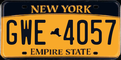 NY license plate GWE4057
