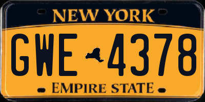 NY license plate GWE4378