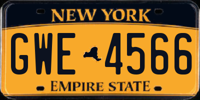 NY license plate GWE4566