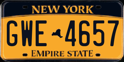 NY license plate GWE4657