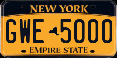 NY license plate GWE5000