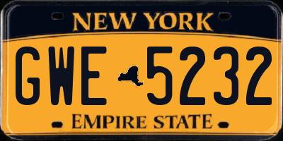 NY license plate GWE5232
