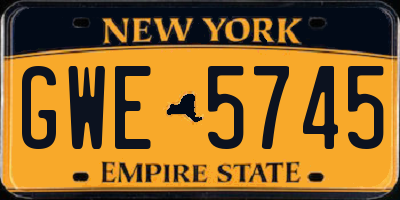NY license plate GWE5745