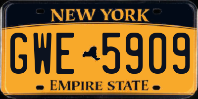 NY license plate GWE5909