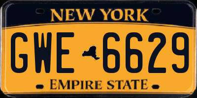 NY license plate GWE6629