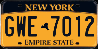 NY license plate GWE7012