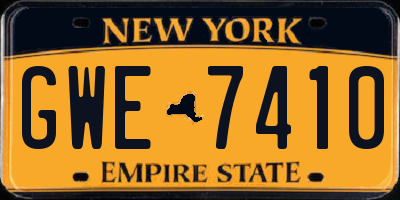 NY license plate GWE7410