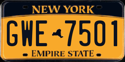 NY license plate GWE7501