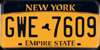 NY license plate GWE7609