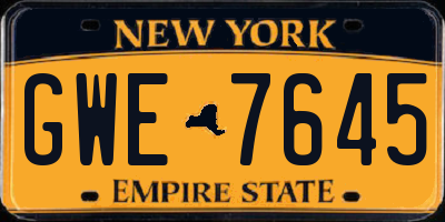 NY license plate GWE7645