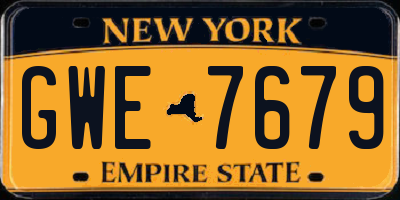 NY license plate GWE7679