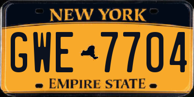 NY license plate GWE7704
