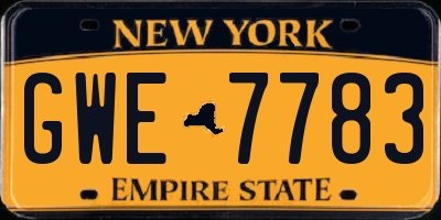 NY license plate GWE7783