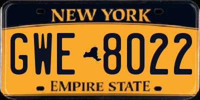 NY license plate GWE8022