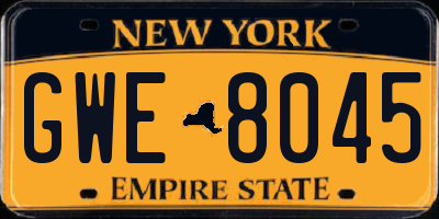 NY license plate GWE8045