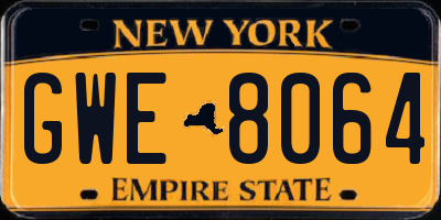 NY license plate GWE8064