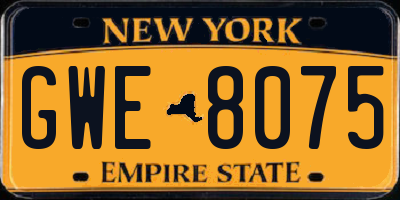 NY license plate GWE8075