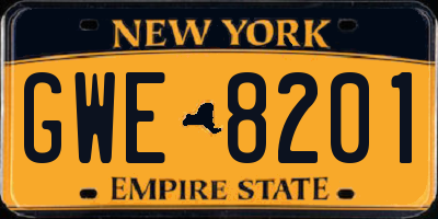 NY license plate GWE8201