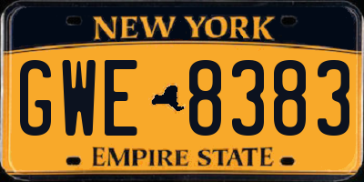 NY license plate GWE8383