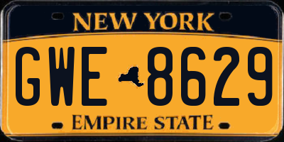 NY license plate GWE8629