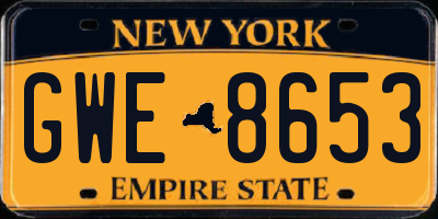 NY license plate GWE8653