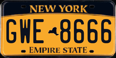 NY license plate GWE8666