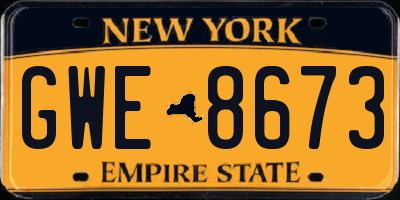NY license plate GWE8673