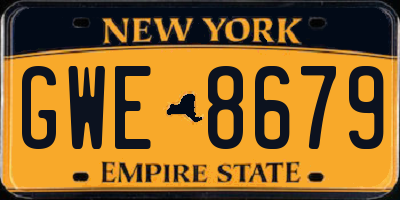 NY license plate GWE8679