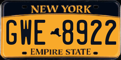NY license plate GWE8922