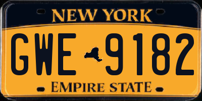 NY license plate GWE9182