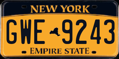 NY license plate GWE9243