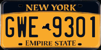 NY license plate GWE9301
