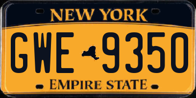 NY license plate GWE9350