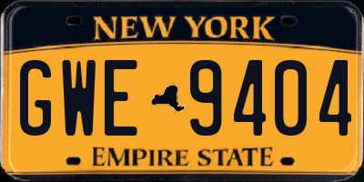 NY license plate GWE9404