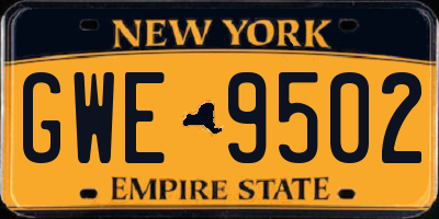 NY license plate GWE9502