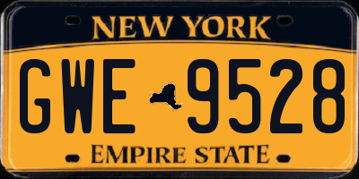 NY license plate GWE9528