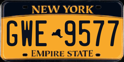 NY license plate GWE9577