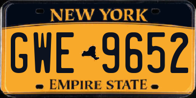NY license plate GWE9652