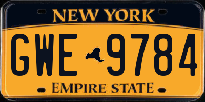 NY license plate GWE9784