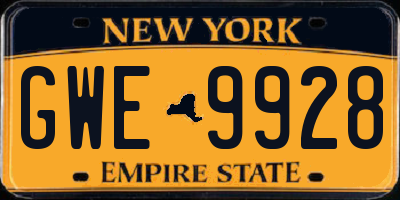 NY license plate GWE9928