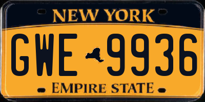 NY license plate GWE9936