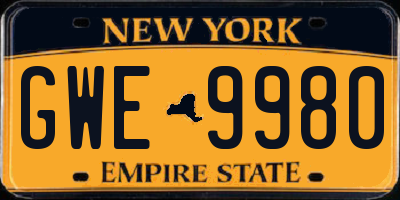 NY license plate GWE9980