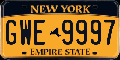 NY license plate GWE9997